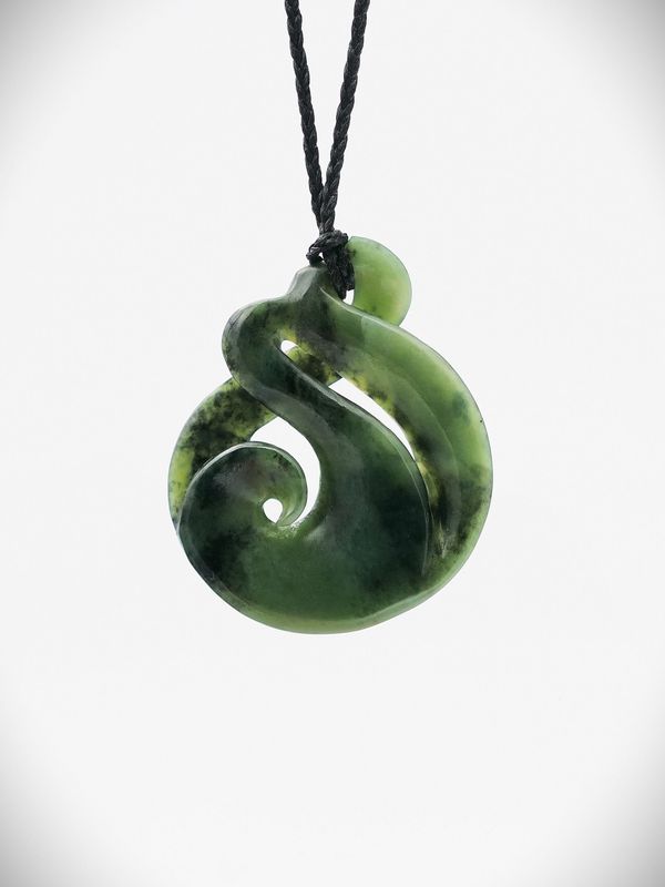 Moko Pounamu Pikorua with Koru NZ Genuine Kawakawa Greenstone - Ngata