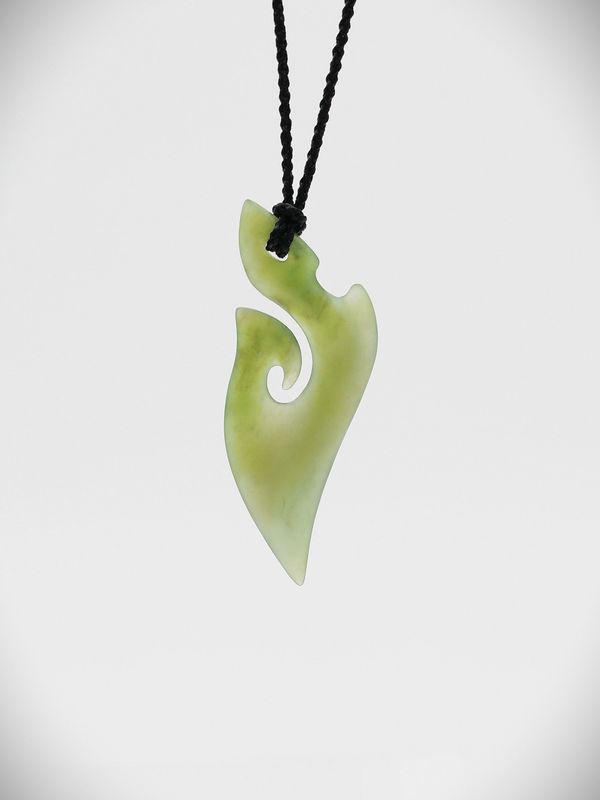 Moko Pounamu Hei Matau (hook) NZ Genuine Inanga Greenstone - Te Kotahitanga