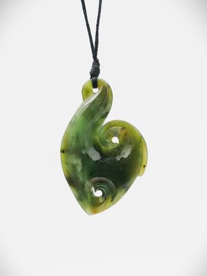 Moko Pounamu Hei Matau (Hook) NZ Genuine Kawakawa Greenstone - Waingaro