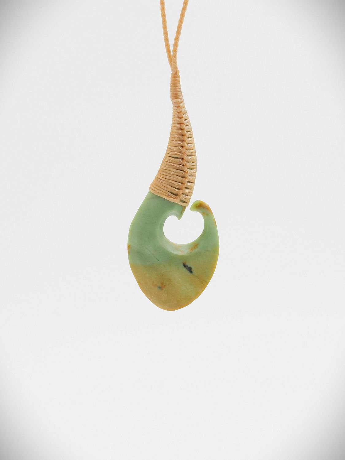 Moko Pounamu Hei Matau (Hook) NZ Genuine Auhunga Flower Greenstone - Waimarama