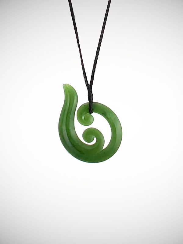 Moko Pounamu Contemporary Double Koru NZ Genuine Kahurangi Greenstone - Karara
