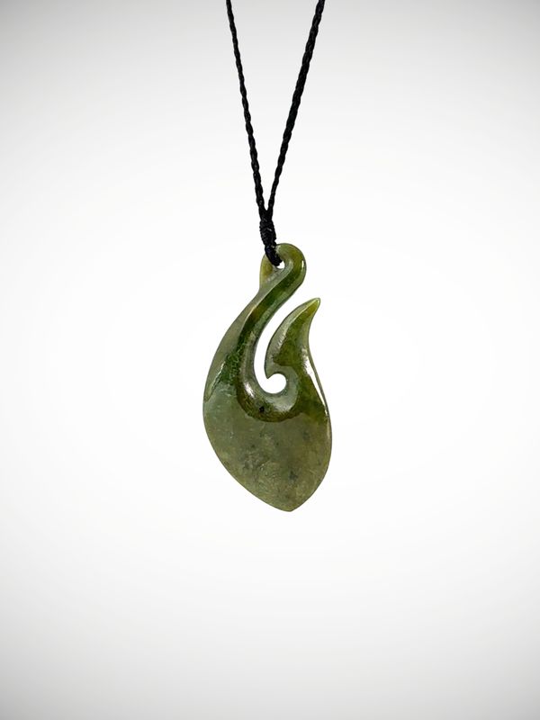 Moko Pounamu Hei Matau (Hook) NZ Genuine Kahotea Greenstone - Haehaeata
