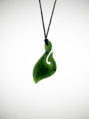 Moko Pounamu Hei Matau (Hook) NZ Genuine Kahurangi Greenstone - Omanawa