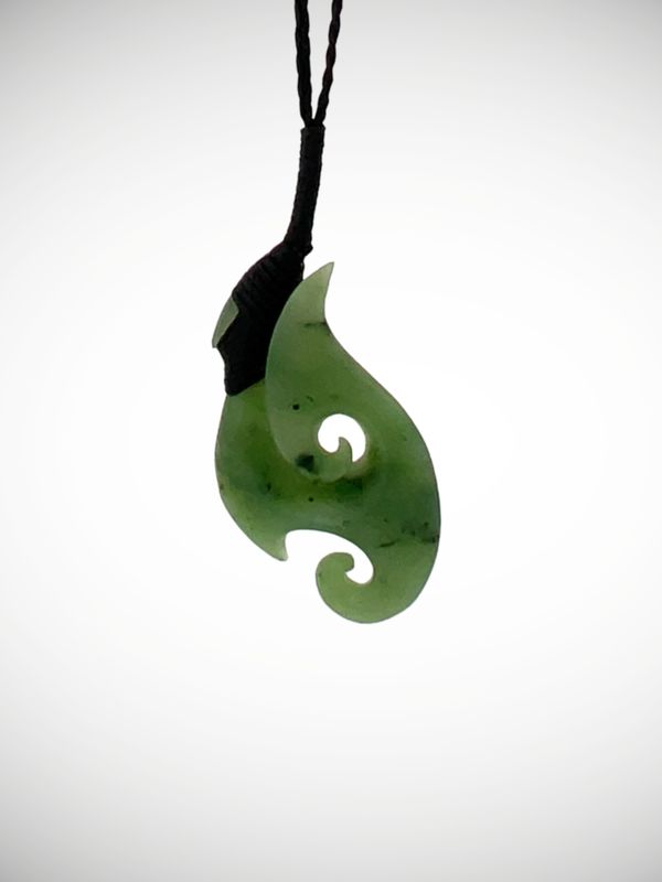 Moko Pounamu Hei Matau (Hook) NZ Genuine Kahurangi Greenstone - Atua