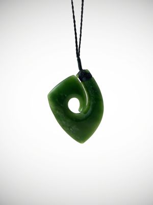 Moko Pounamu Hei Matau (Hook) NZ Genuine Kawakawa Greenstone - Maukatere