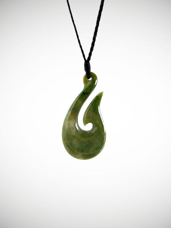 Moko Pounamu Hei Matau (Hook) NZ Genuine Kahotea Greenstone - Patea