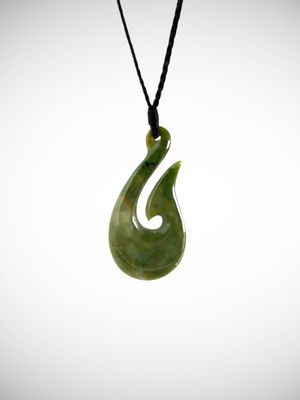 Moko Pounamu Hei Matau (Hook) NZ Genuine Kahotea Greenstone - Patea