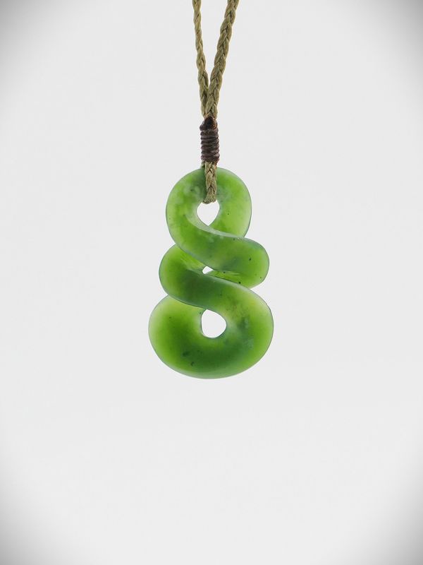Moko Pounamu Double Pikorua NZ Genuine Kahotea Greenstone - Okaka