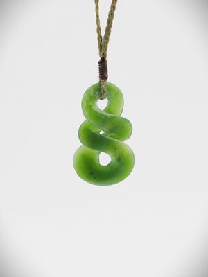Moko Pounamu Double Pikorua NZ Genuine Kahotea Greenstone - Okaka