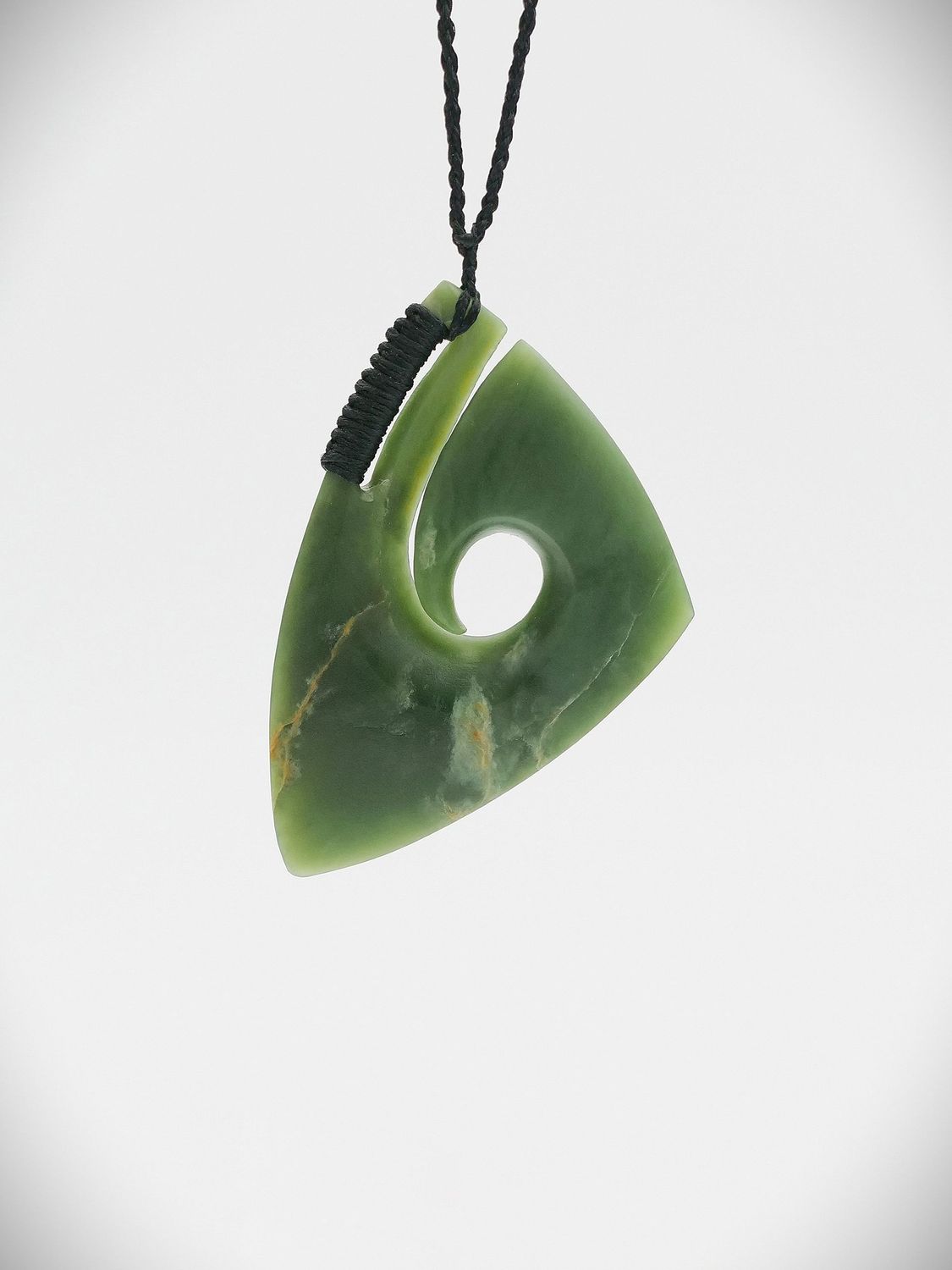 Moko Pounamu Hei Matau NZ Genuine Inanga Flower Greenstone - Kokatahi