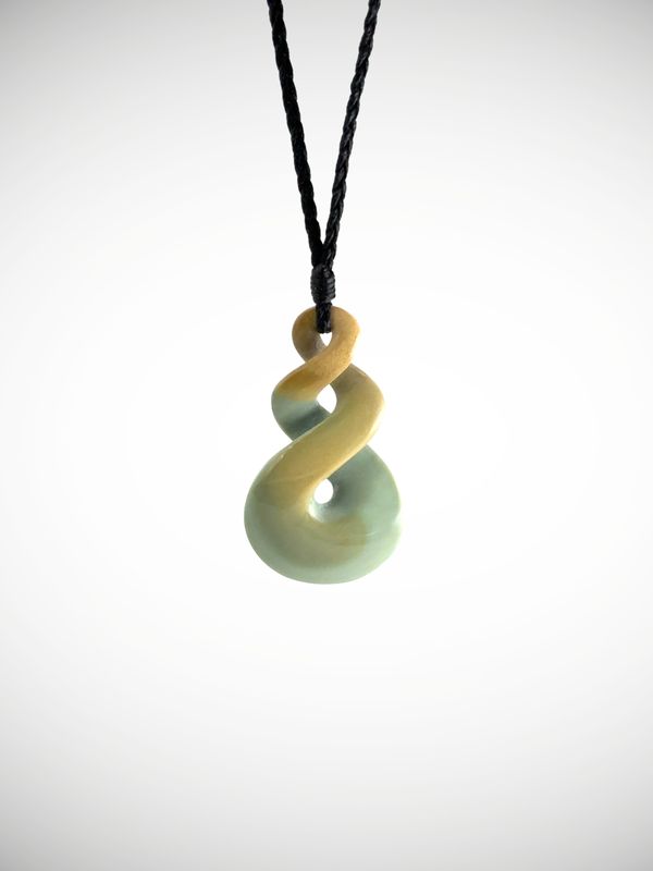 Moko Pounamu Double Pikorua (Twist) NZ Genuine Inanga Greenstone - Waiheke