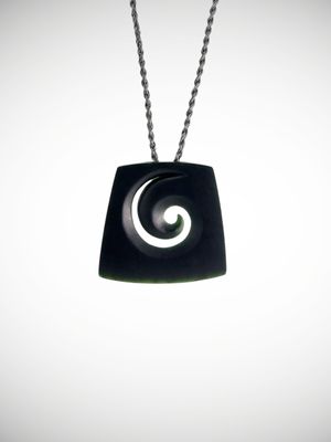 Moko Pounamu Contemporary Koru NZ Genuine Kawakawa Greenstone - Waitemata