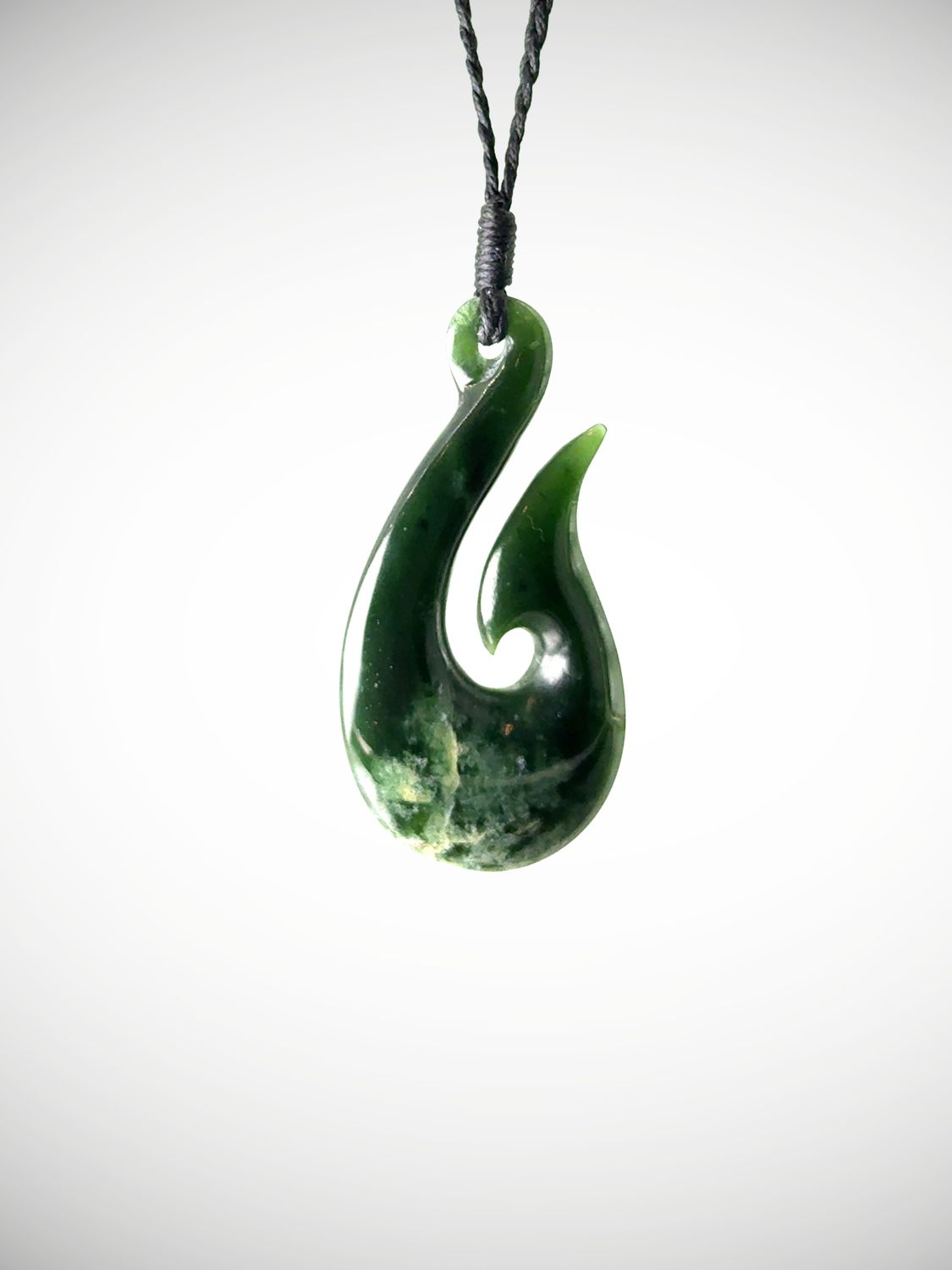 Moko Pounamu Hei Matau (Hook) NZ Genuine Kawakawa Flower Greenstone - Te Puhituia