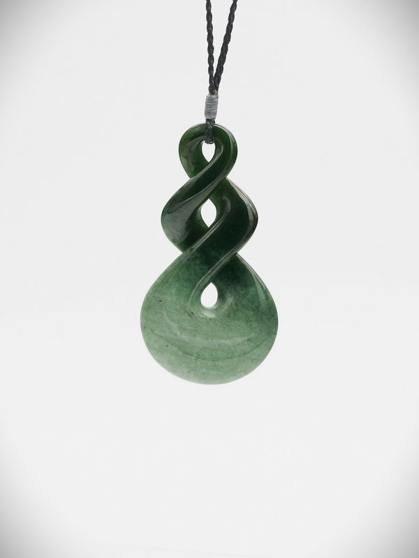Moko Pounamu Double Pikorua (Twist) NZ Genuine Kawakawa Flower Greenstone - Pariroa