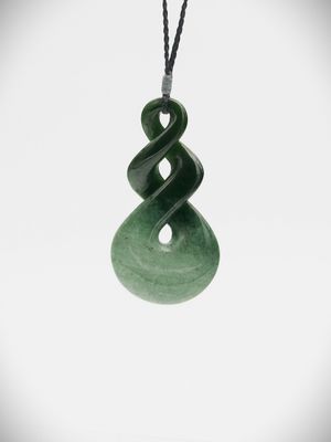 Moko Pounamu Double Pikorua (Twist) NZ Genuine Kawakawa Flower Greenstone - Pariroa