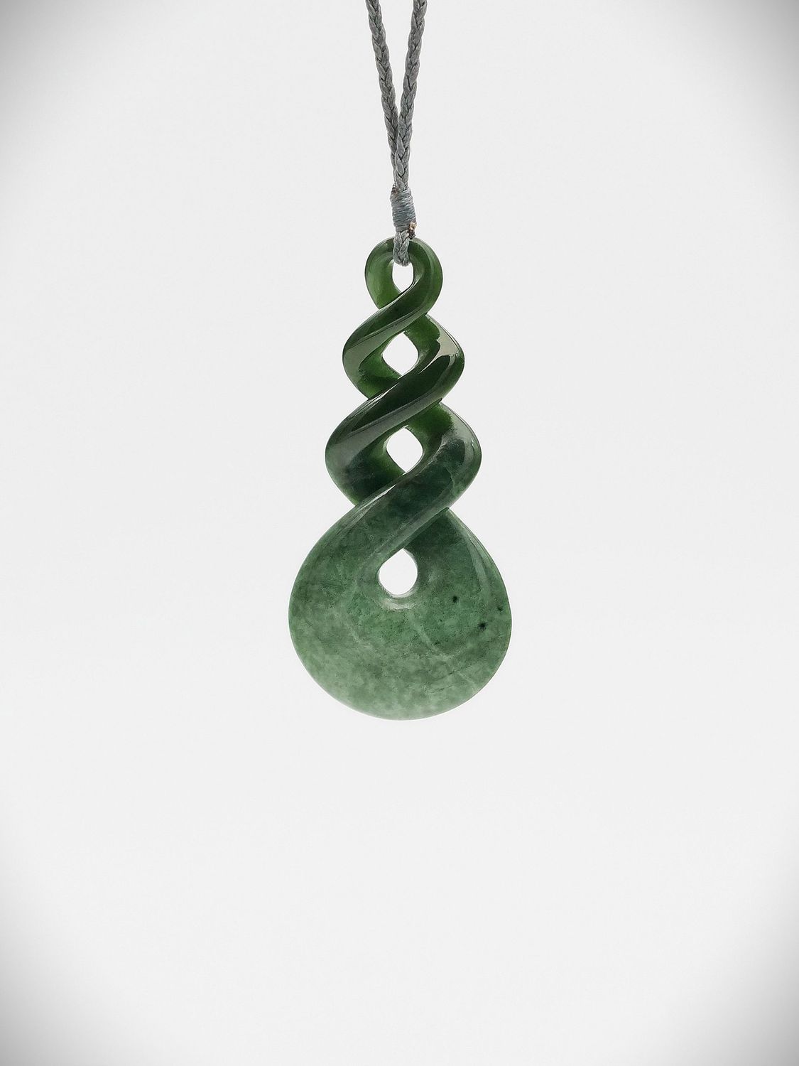 Moko Pounamu Triple Pikorua (Twist) NZ Genuine Kawakawa Flower Greenstone - Puketitiri