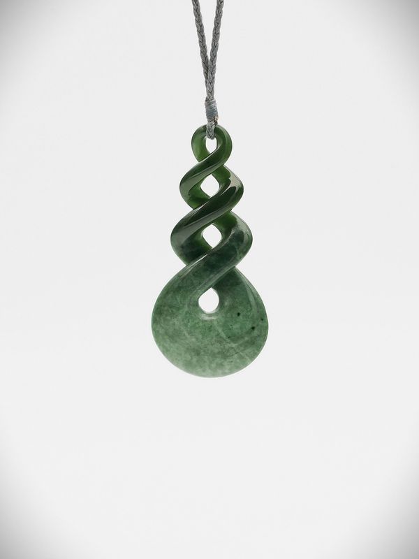 Moko Pounamu Triple Pikorua (Twist) NZ Genuine Kawakawa Flower Greenstone - Puketitiri