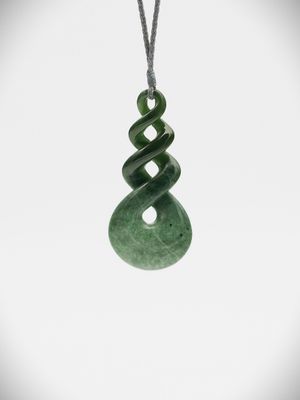 Moko Pounamu Triple Pikorua (Twist) NZ Genuine Kawakawa Flower Greenstone - Puketitiri