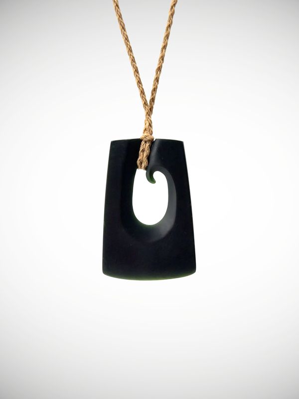 Moko Pounamu Contemporary Koru NZ Genuine Kawakawa Greenstone - Waitara