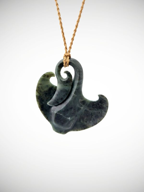 Moko Pounamu Manta Ray NZ Genuine Nelson Jade Te Tau Ihu Greenstone - Rotoiti