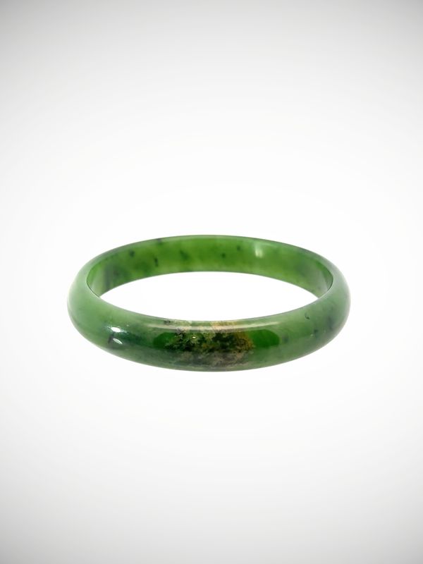 Moko Pounamu Solid Bangle NZ Genuine Kahurangi Flower Greenstone - Tahito