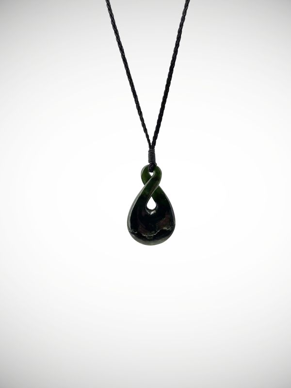 Moko Pounamu Single Pikorua (Twist) NZ Genuine Kawakawa Flower Greenstone - Rotokino