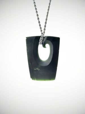 Moko Pounamu Contemporary Koru NZ Genuine Kawakawa Greenstone - Puahuru