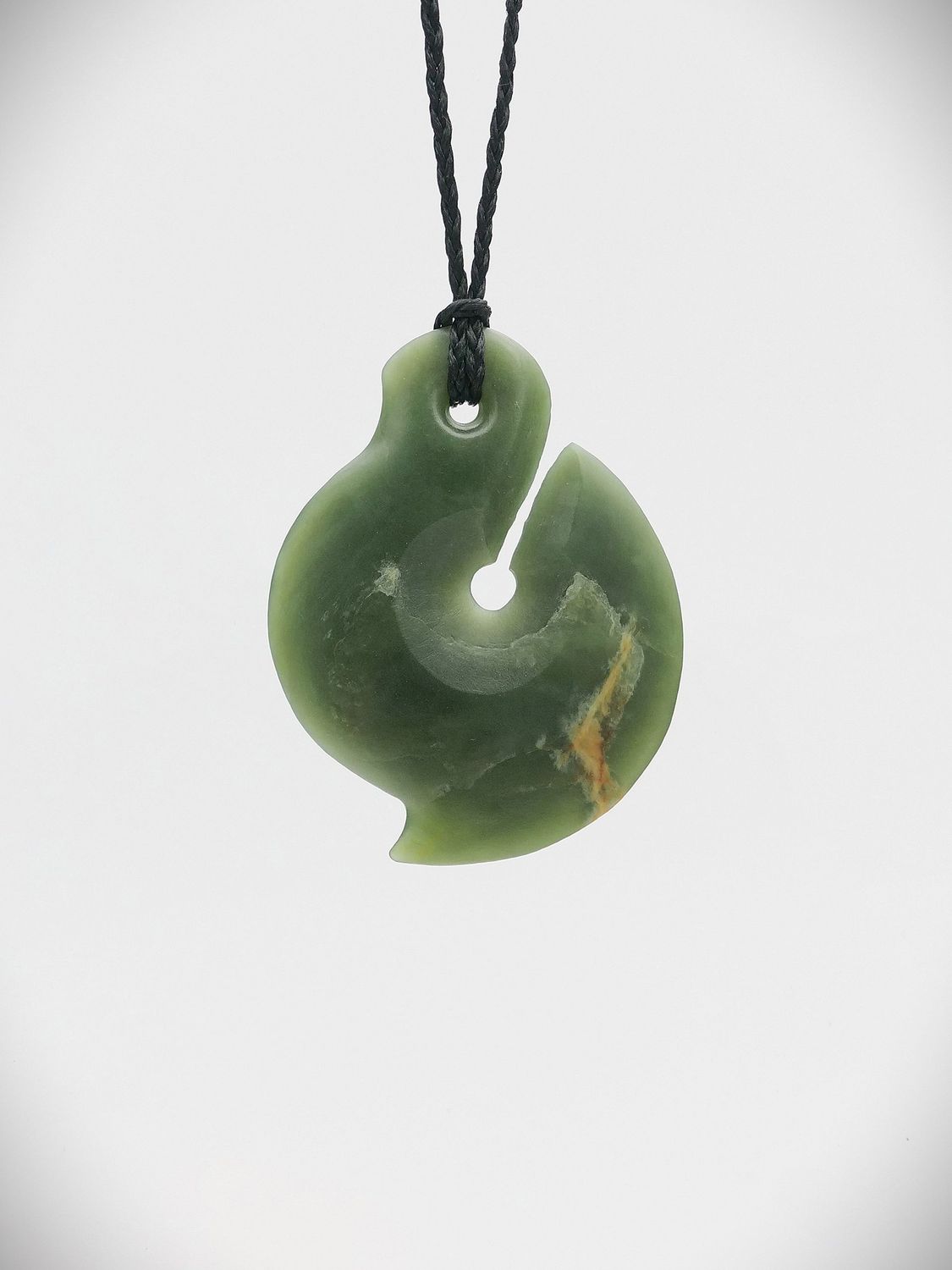 Moko Pounamu Hei Matau NZ Genuine Inanga Flower Greenstone - Kuripapango