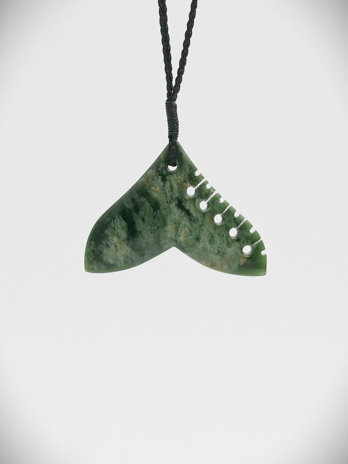 Moko Pounamu Whales Tail NZ Genuine Marsden Flower Greenstone - Waitaki