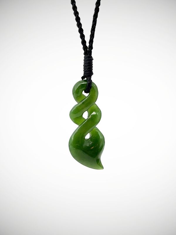 Moko Pounamu Double Pikorua (Twist) NZ Genuine Kahurangi Greenstone - Waiwhakaata