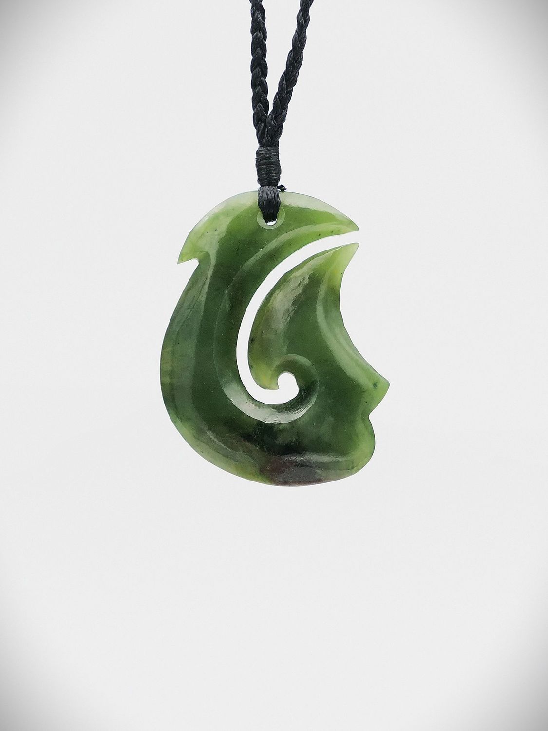 Moko Pounamu Hei Matau (Hook) NZ Genuine Kawakawa Greenstone - Papakaio