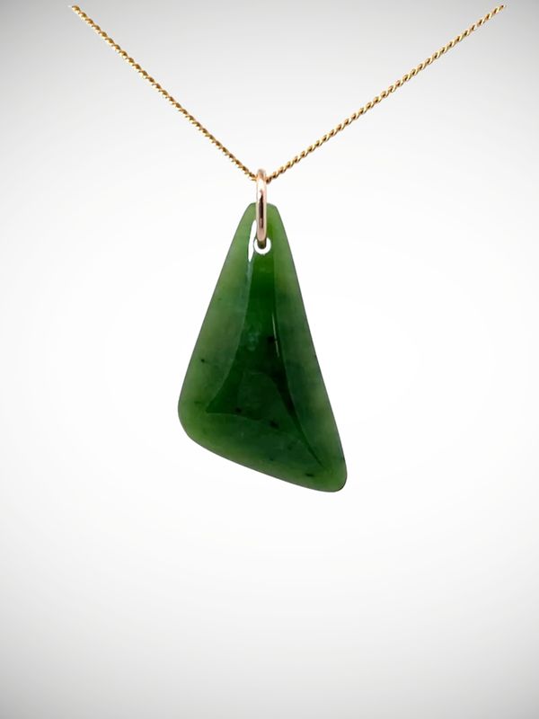 Moko Pounamu Freeform Drop NZ Genuine Kahotea Greenstone & 9ct Gold - Otaetae