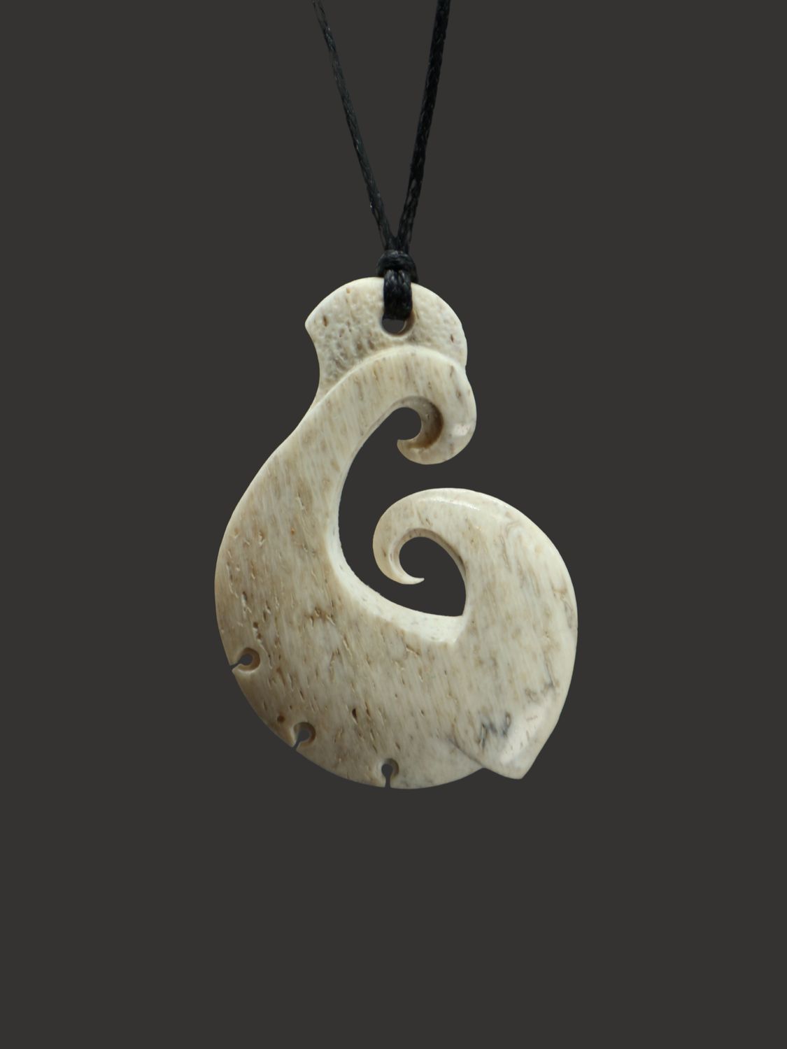 Moko Pounamu Hei Matau (Hook) Whale Bone Carving - Wanaka