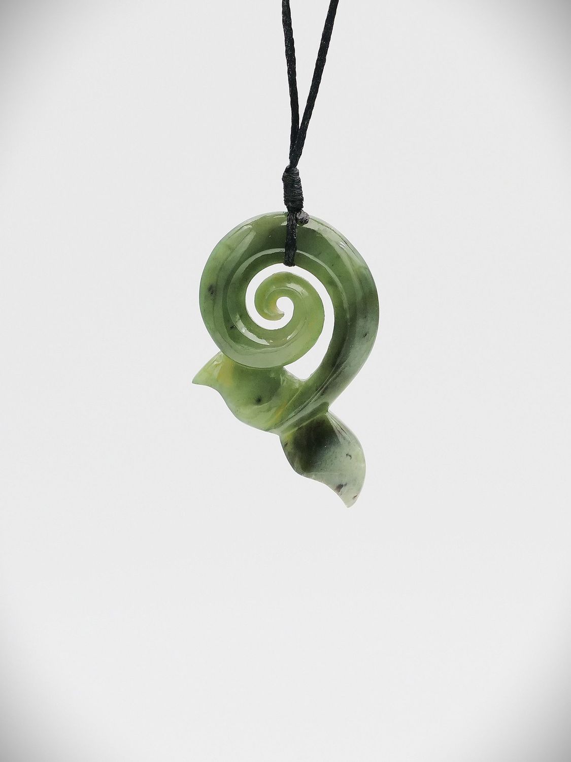 Moko Pounamu Whales Tail NZ Genuine Inanga Flower Greenstone - Tangoio
