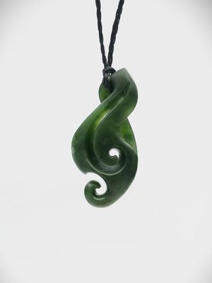 Moko Pounamu Pikorua with Koru NZ Genuine Kawakawa Greenstone - Mangatutu