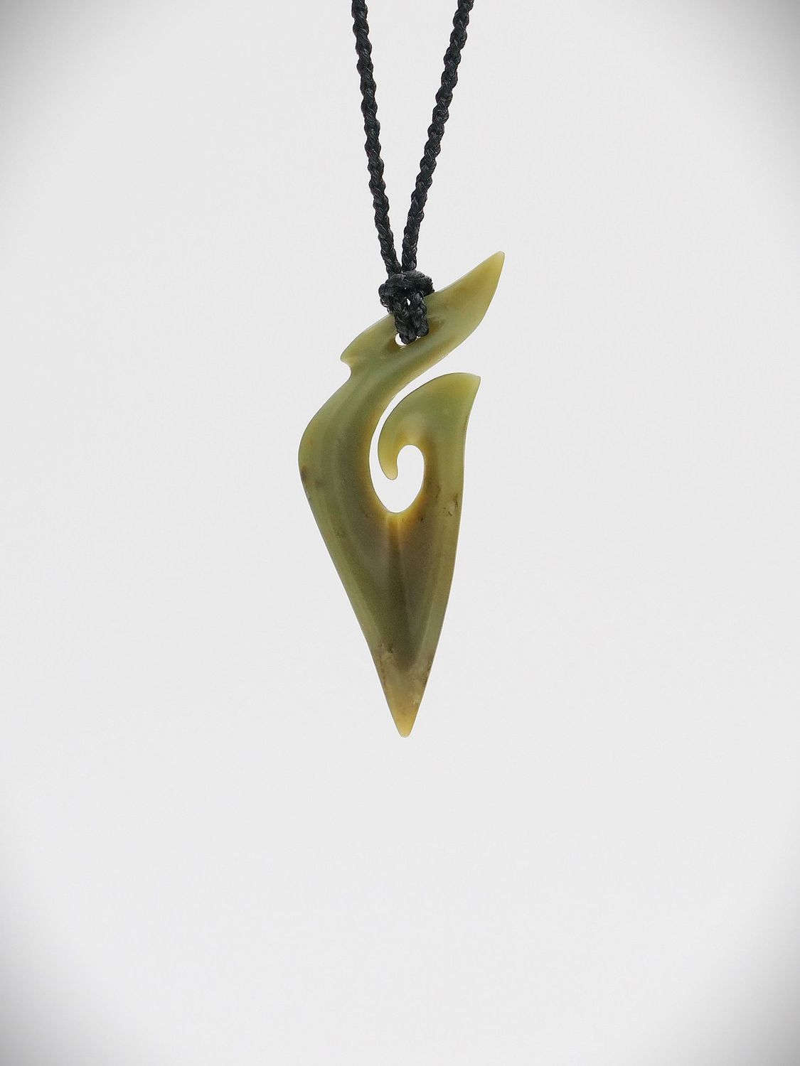 Moko Pounamu Hei Matau (Hook) NZ Genuine Inanga Greenstone - Romahapa