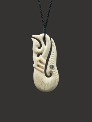 Moko Pounamu Manaia Genuine Whale Bone Carving - Te Umutaoroa