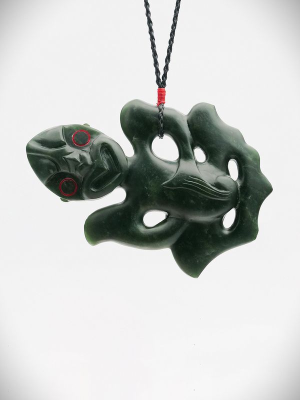 Moko Pounamu Hei Tiki NZ Genuine Kawakawa Greenstone - Hapuku
