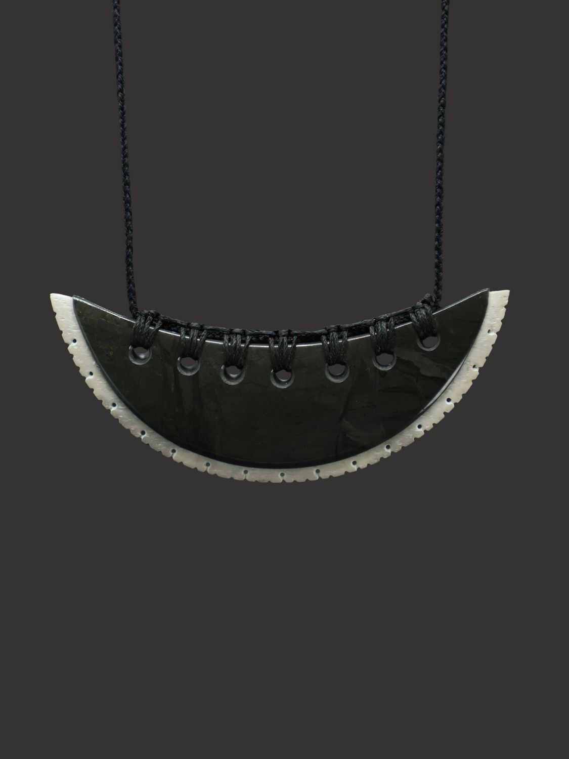 Moko Pounamu Contemporary Design Kouma (Breastplate) NZ Genuine Whale Bone & Pakohe - Pinohia