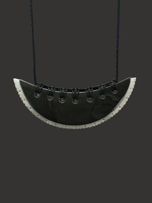 Moko Pounamu Contemporary Design Kouma (Breastplate) NZ Genuine Whale Bone & Pakohe - Pinohia