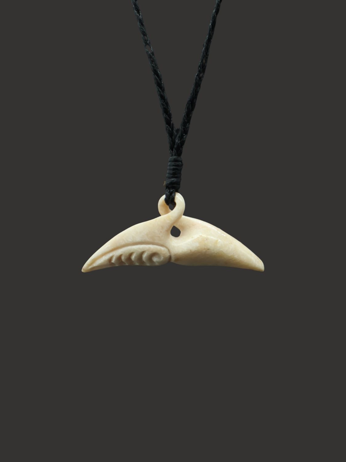 Moko Pounamu Pikorua (Twist) Whale Tail Whale Bone Carving - Oporeaiti