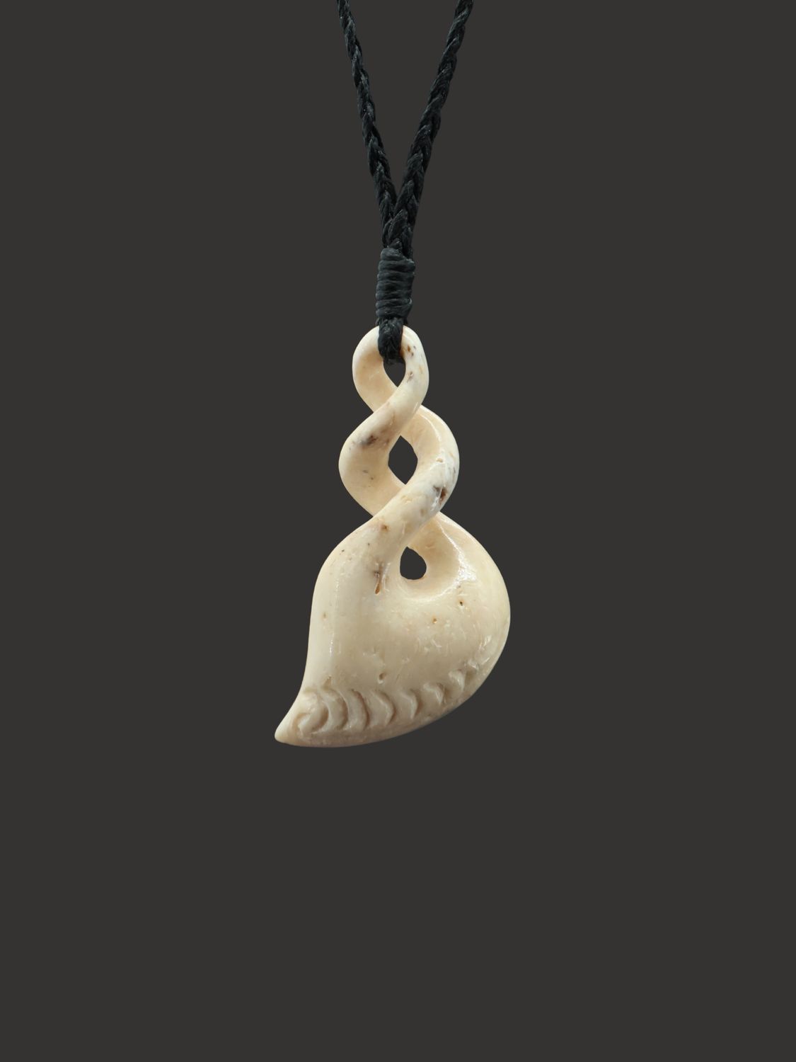Moko Pounamu Pikorua (Twist) Whale Bone Carving - Oneroa