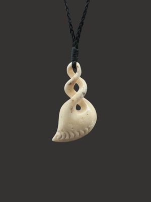 Moko Pounamu Double Pikorua (Twist) Whale Bone Carving - Oneroa