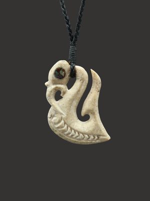 Moko Pounamu Manaia Whale Bone Carving - Pukekohe