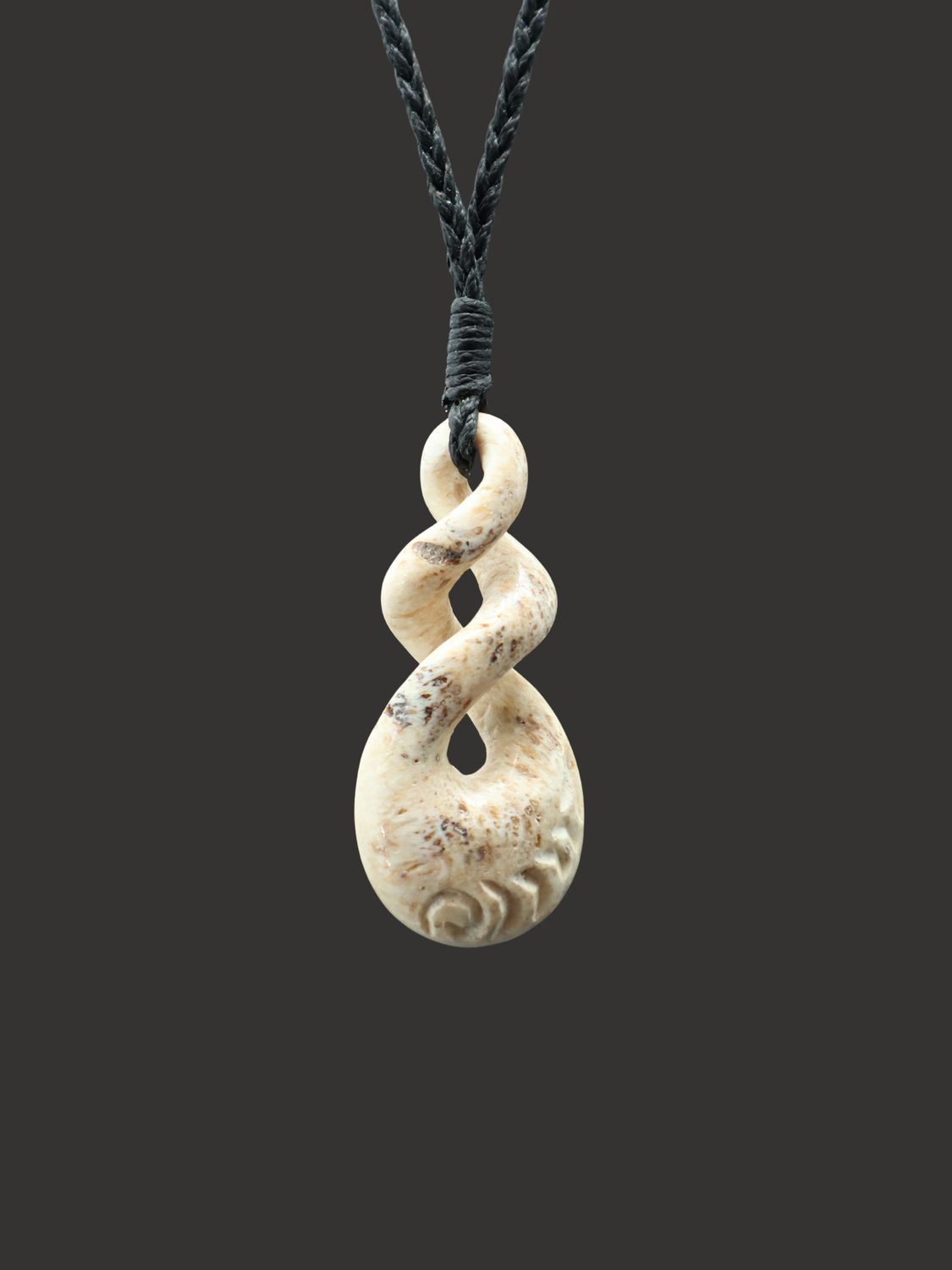 Moko Pounamu Double Pikorua (Twist) Genuine Whale Bone Carving - Whakauae