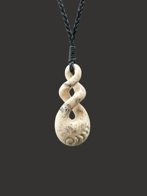 Moko Pounamu Double Pikorua (Twist) Genuine Whale Bone Carving - Whakauae Moko Pounamu Double Pikorua (Twist) Genuine Whale Bone Carving - Whakauae
