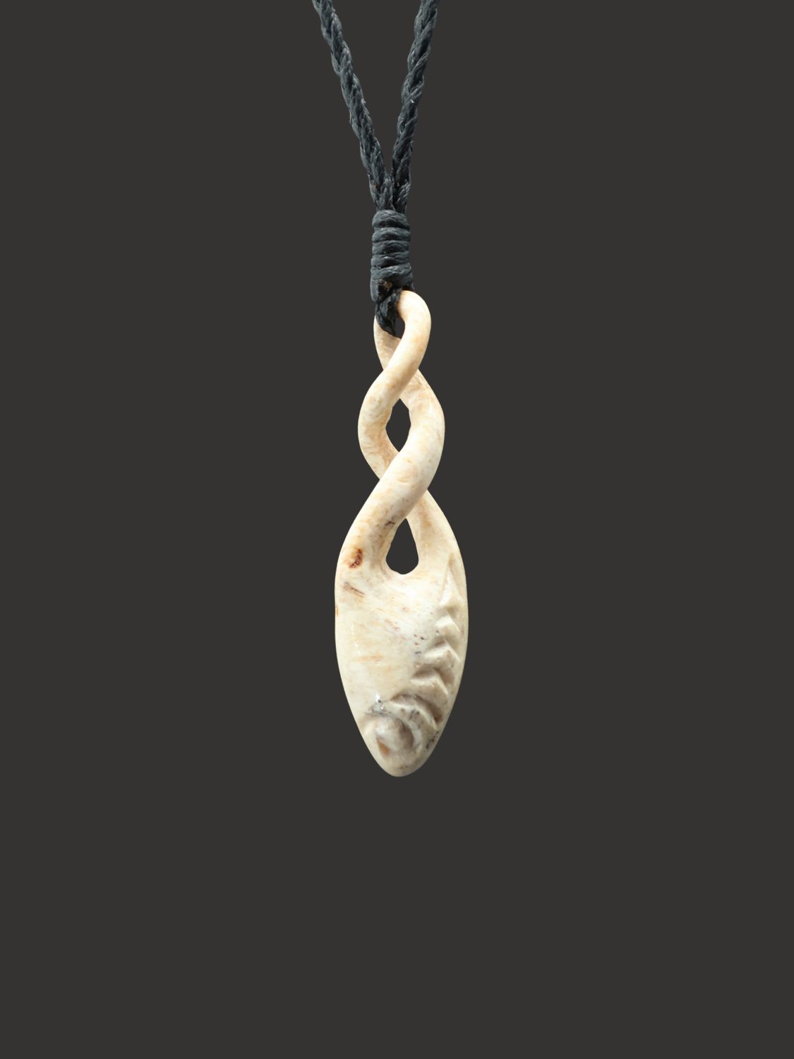 Moko Pounamu Double Pikorua (Twist) Genuine Whale Bone Carving - Maniatoto