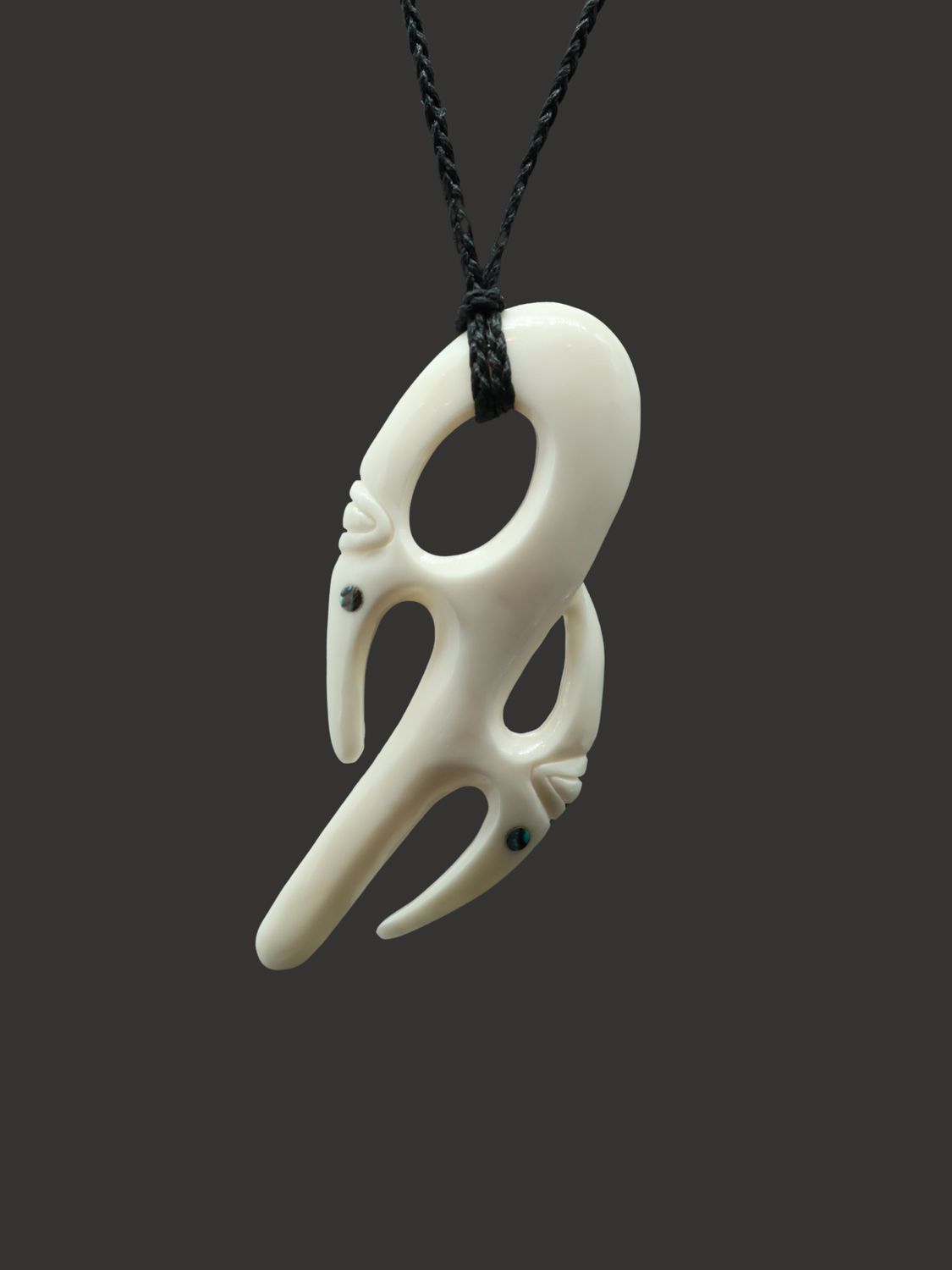 Moko Pounamu Double Manaia Bone Carving - Takapo
