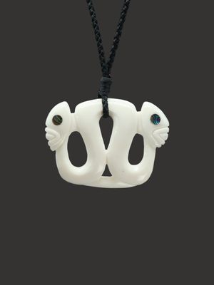 Moko Pounamu Double Manaia Bone Carving - Whakarewa