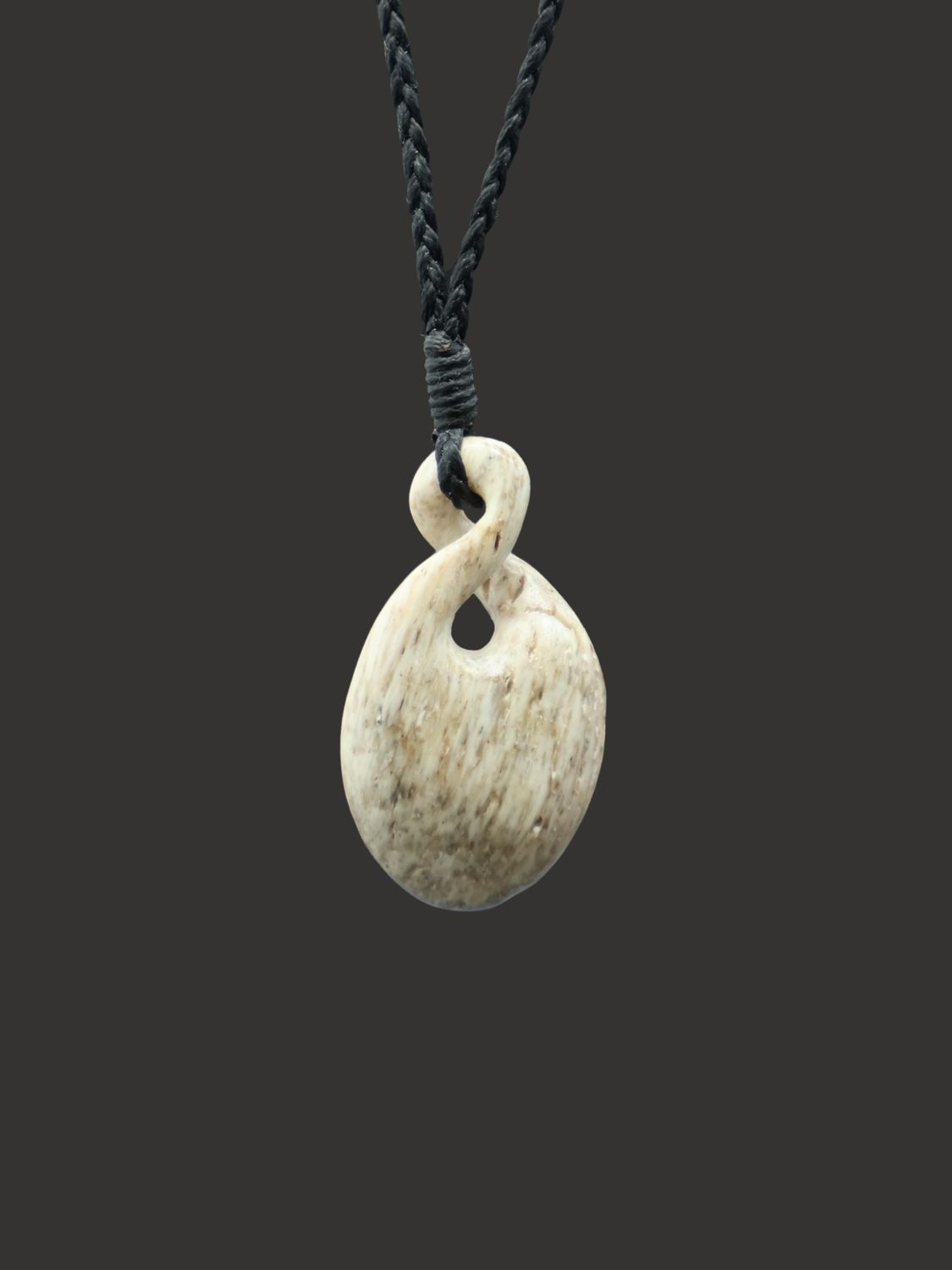 Moko Pounamu Single Pikorua (Twist) Whale Bone Carving - Punatahu